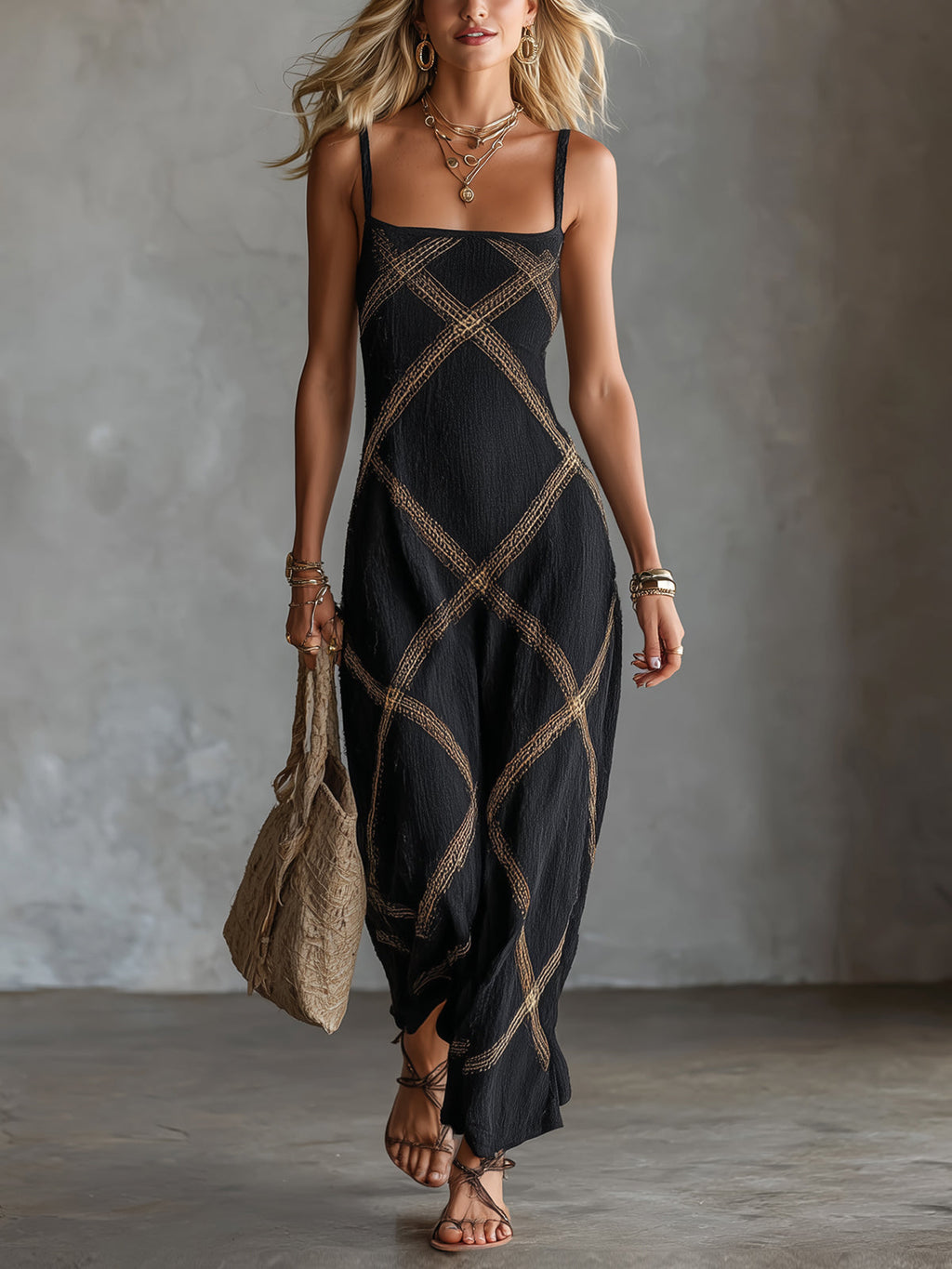 TANIA | Vestido Geométrico Negro Camel