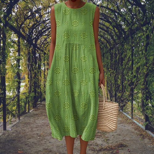 AINOA | Vestido sin Mangas con Bolsillos y Bordado Floral