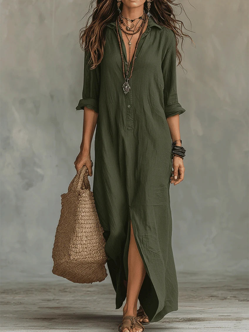 GRECIA | Vestido maxi negro con botones