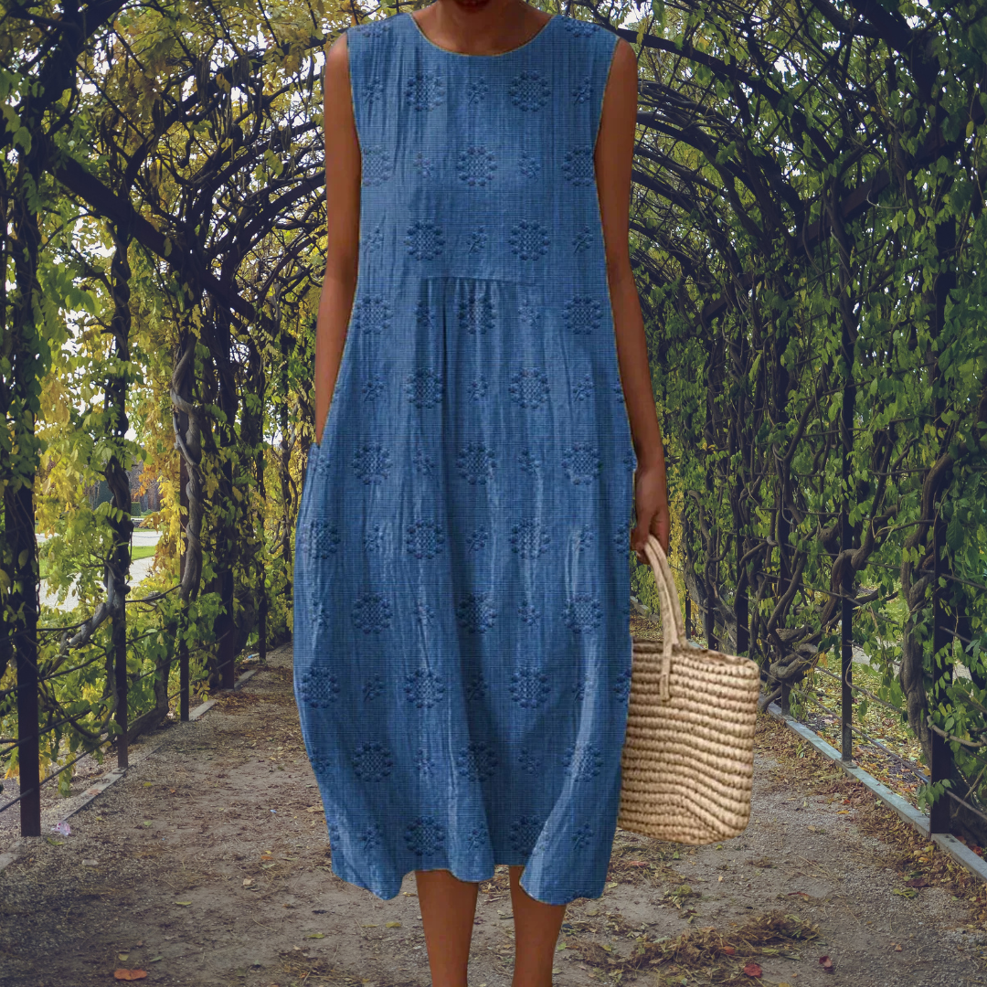 AINOA | Vestido sin Mangas con Bolsillos y Bordado Floral