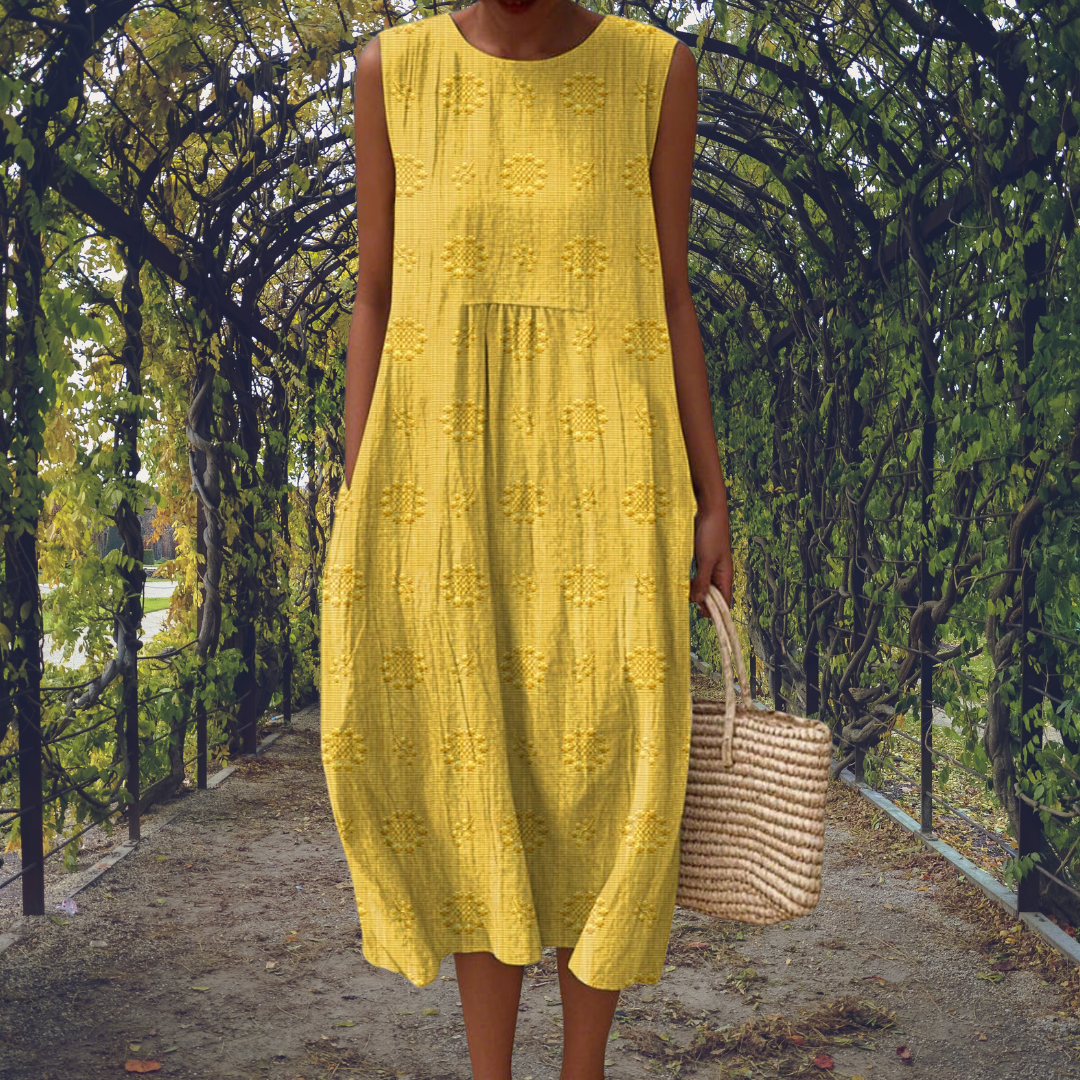 AINOA | Vestido sin Mangas con Bolsillos y Bordado Floral
