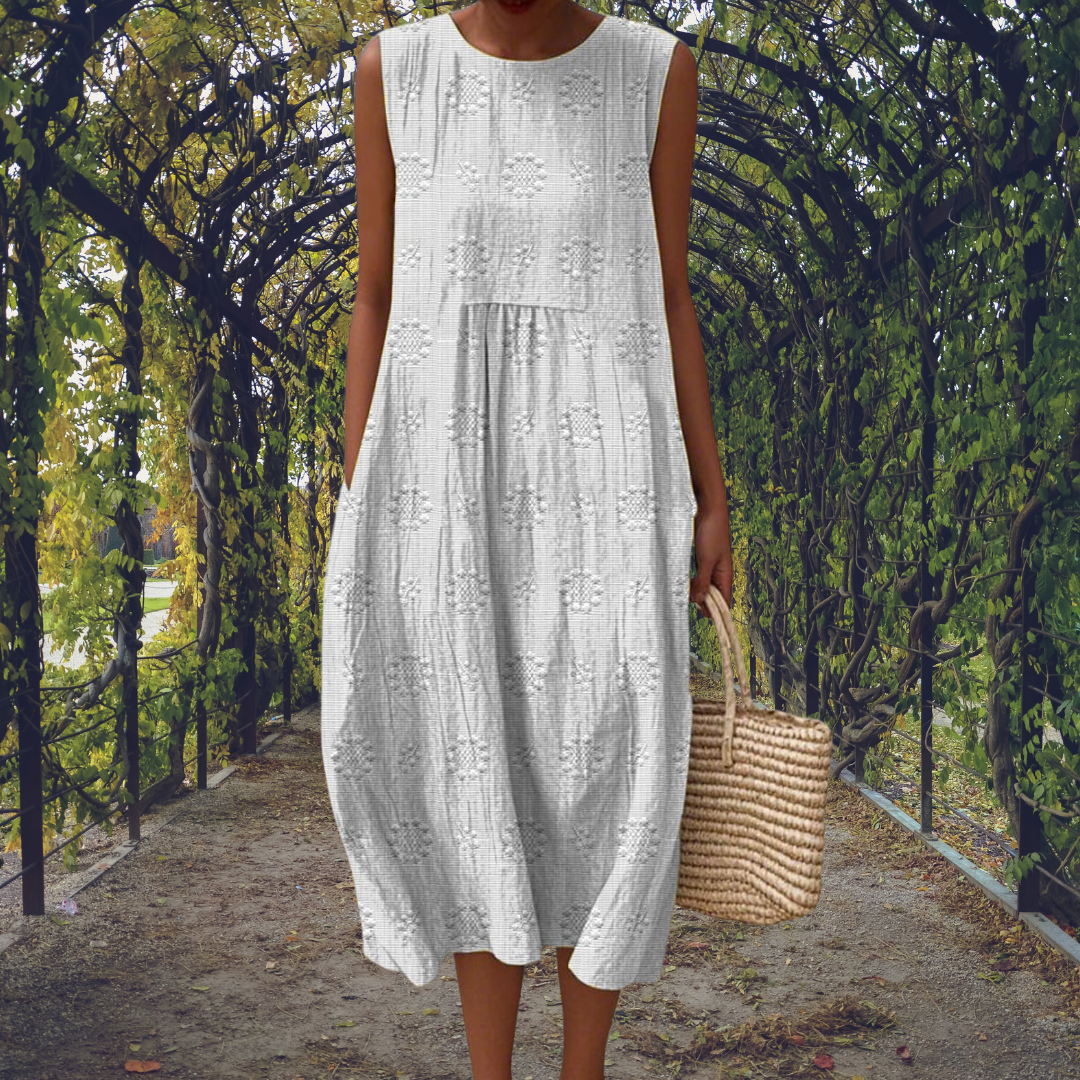 AINOA | Vestido sin Mangas con Bolsillos y Bordado Floral
