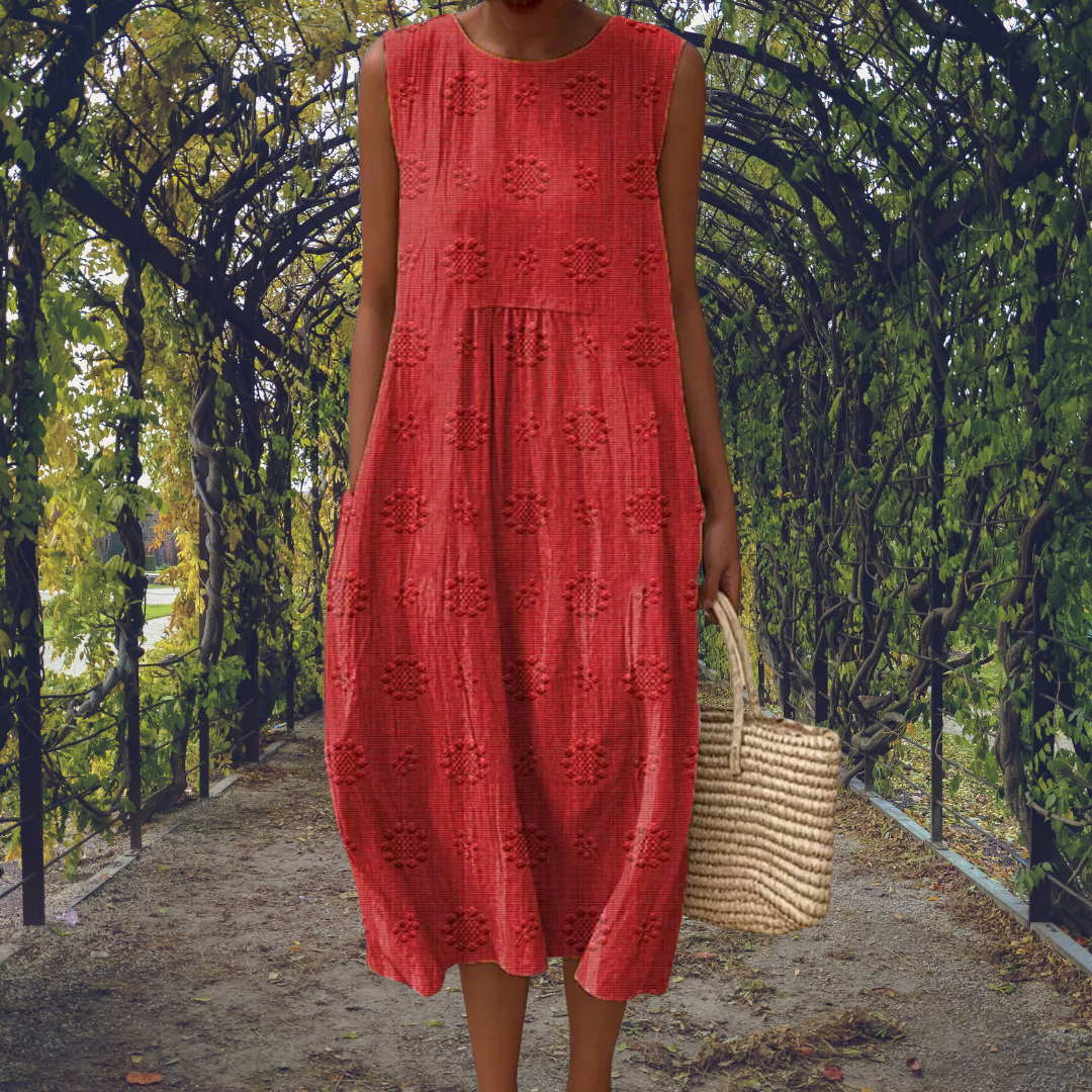 AINOA | Vestido sin Mangas con Bolsillos y Bordado Floral