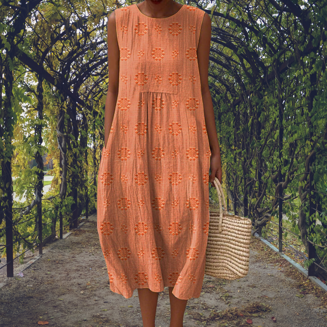 AINOA | Vestido sin Mangas con Bolsillos y Bordado Floral