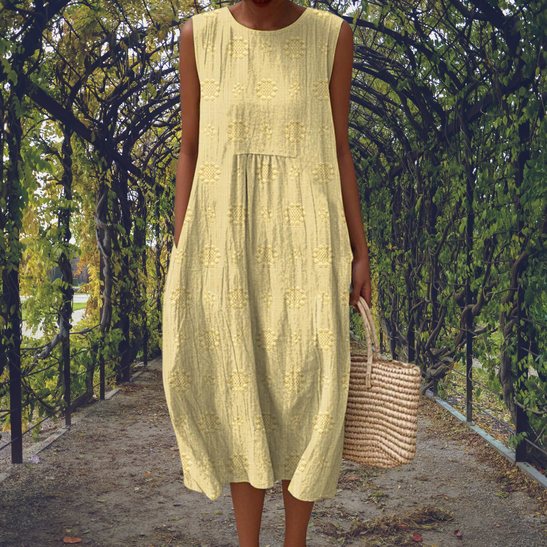 AINOA | Vestido sin Mangas con Bolsillos y Bordado Floral