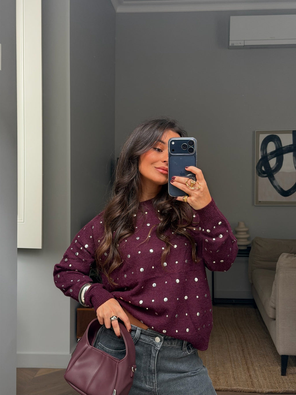 INÉS | Jersey con Tachuelas en Burdeos