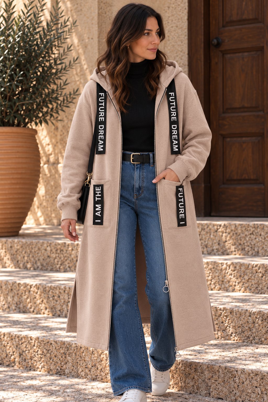 AINARA | Chaqueta Oversize con Capucha Efecto Abrigo