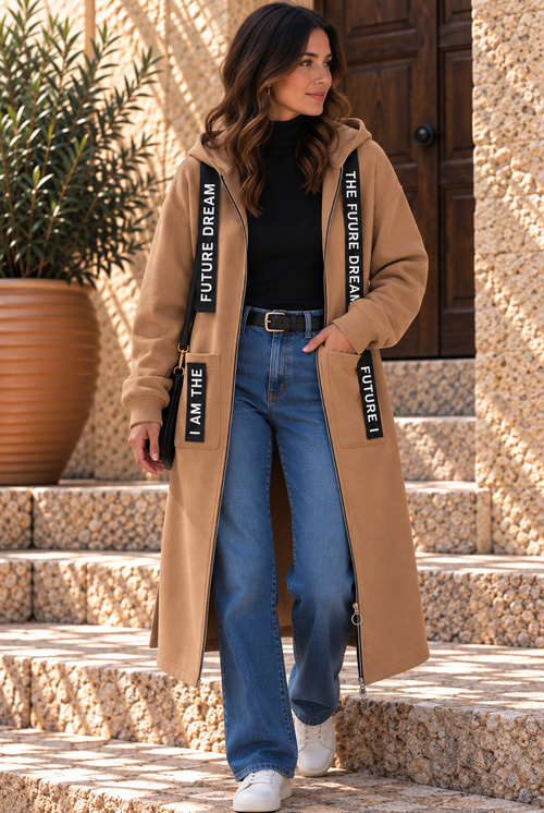 AINARA | Chaqueta Oversize con Capucha Efecto Abrigo