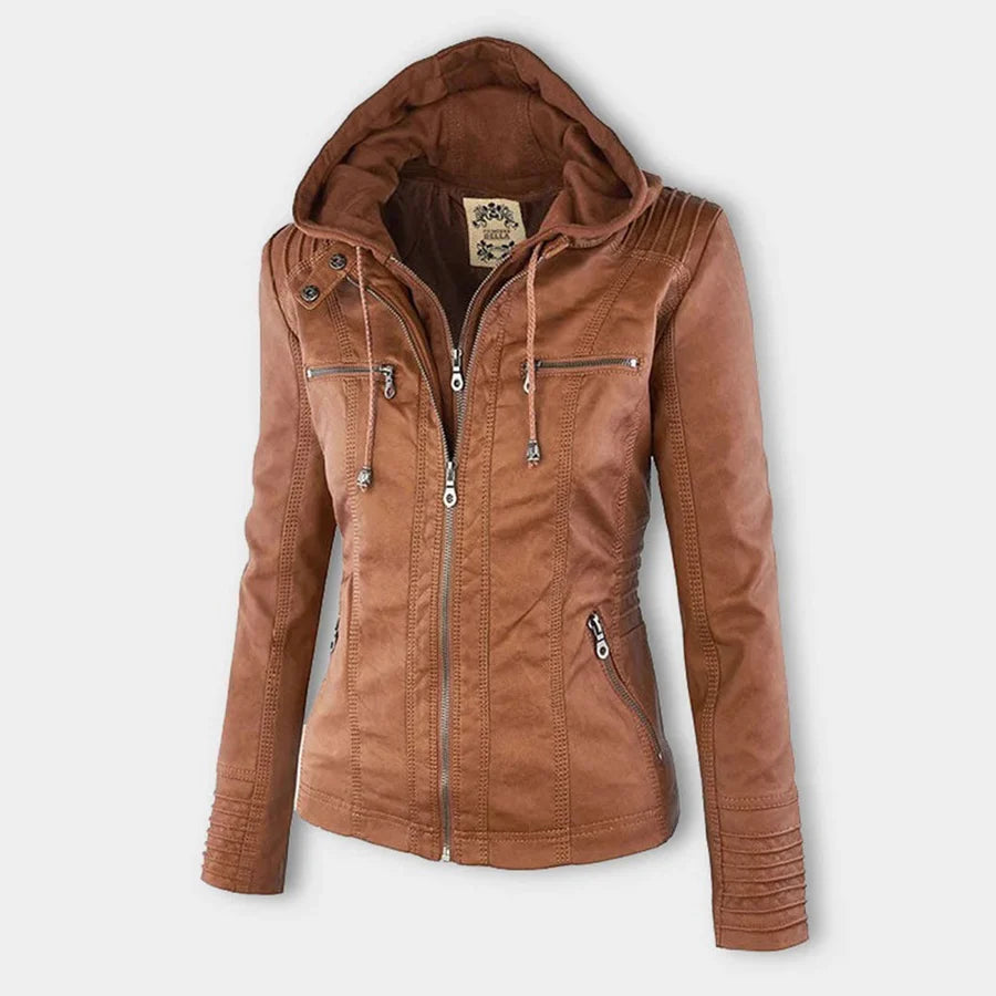 FLAVIA | Chaqueta Efecto Cuero con Capucha Desmontable