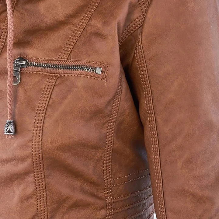 FLAVIA | Chaqueta Efecto Cuero con Capucha Desmontable