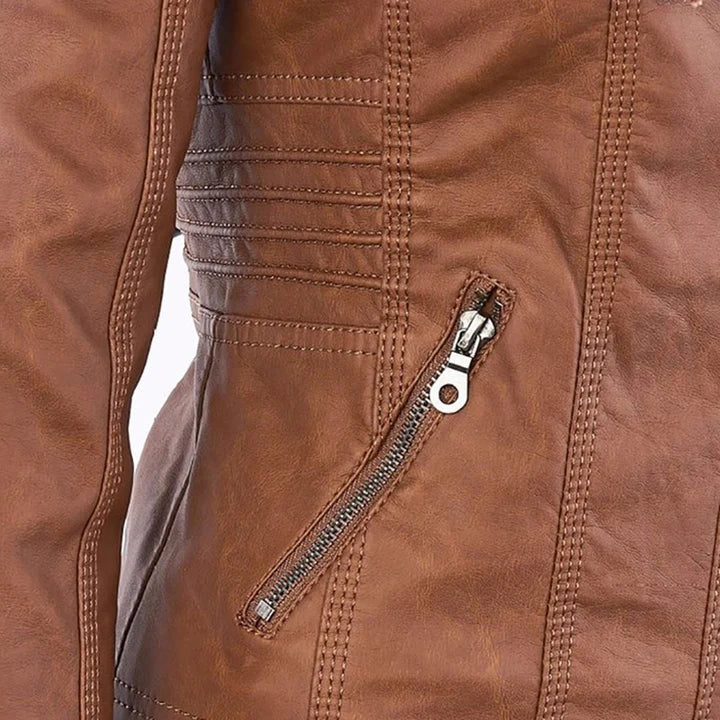 FLAVIA | Chaqueta Efecto Cuero con Capucha Desmontable
