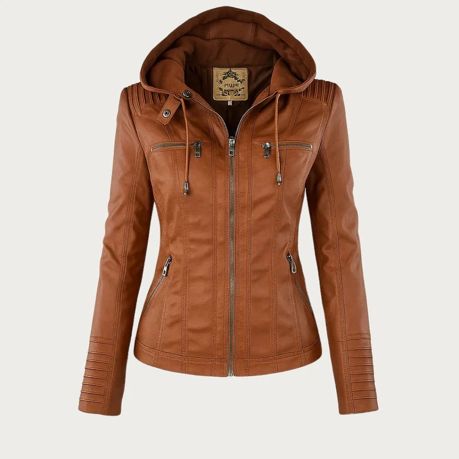 FLAVIA | Chaqueta Efecto Cuero con Capucha Desmontable