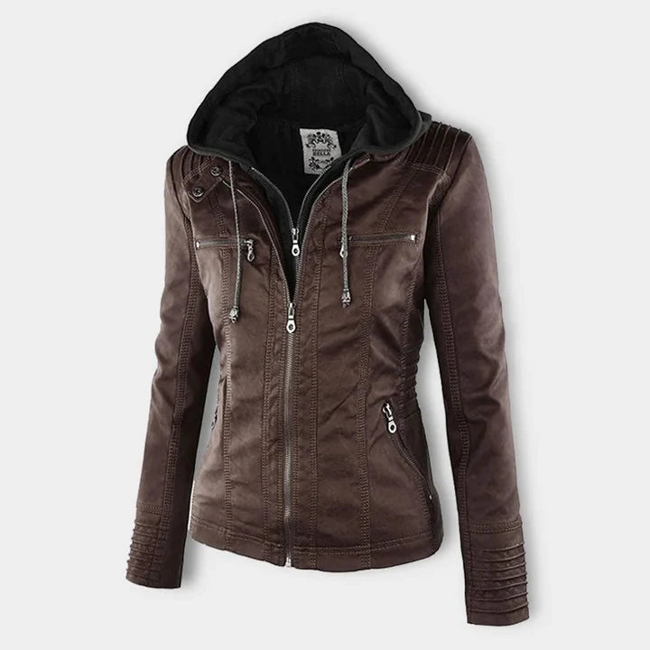 FLAVIA | Chaqueta Efecto Cuero con Capucha Desmontable