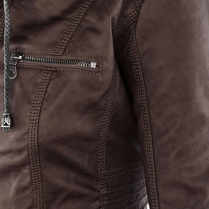FLAVIA | Chaqueta Efecto Cuero con Capucha Desmontable