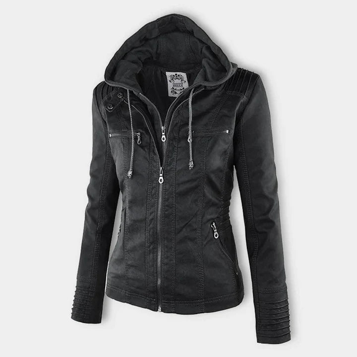 FLAVIA | Chaqueta Efecto Cuero con Capucha Desmontable