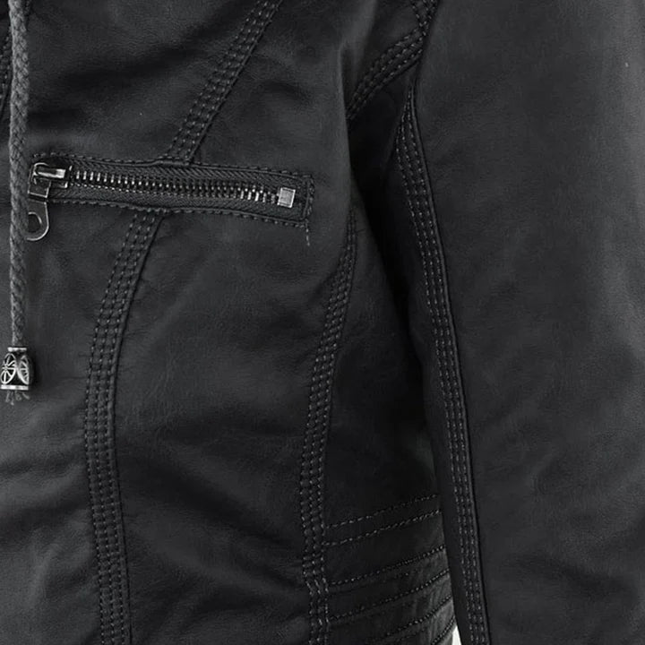 FLAVIA | Chaqueta Efecto Cuero con Capucha Desmontable