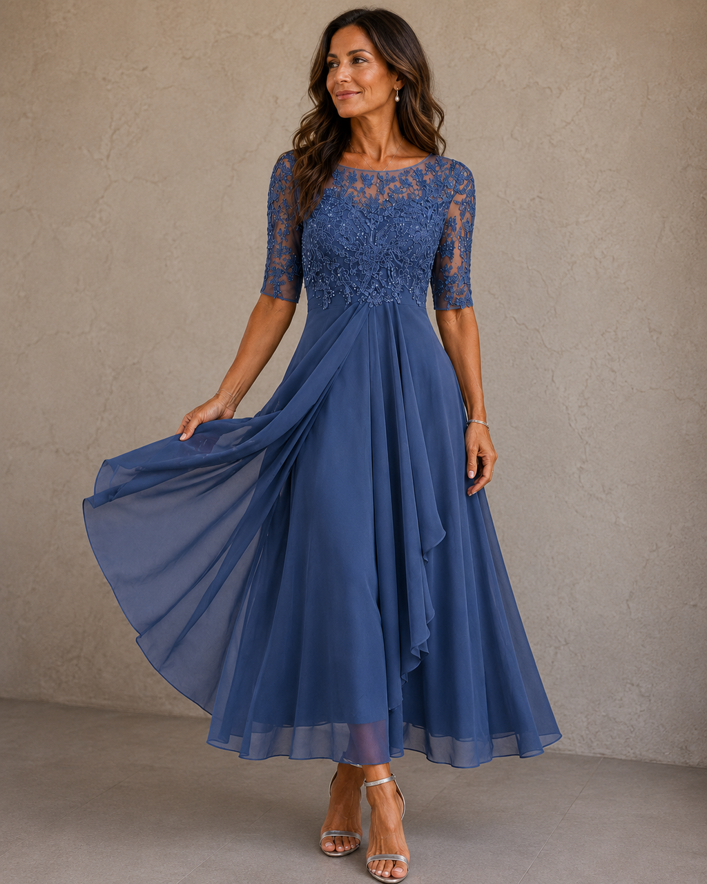 ABELLA | Vestido de Encaje y Chiffón