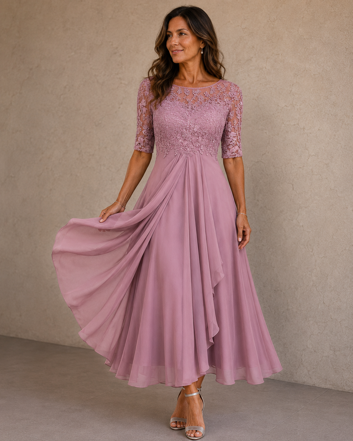 ABELLA | Vestido de Encaje y Chiffón