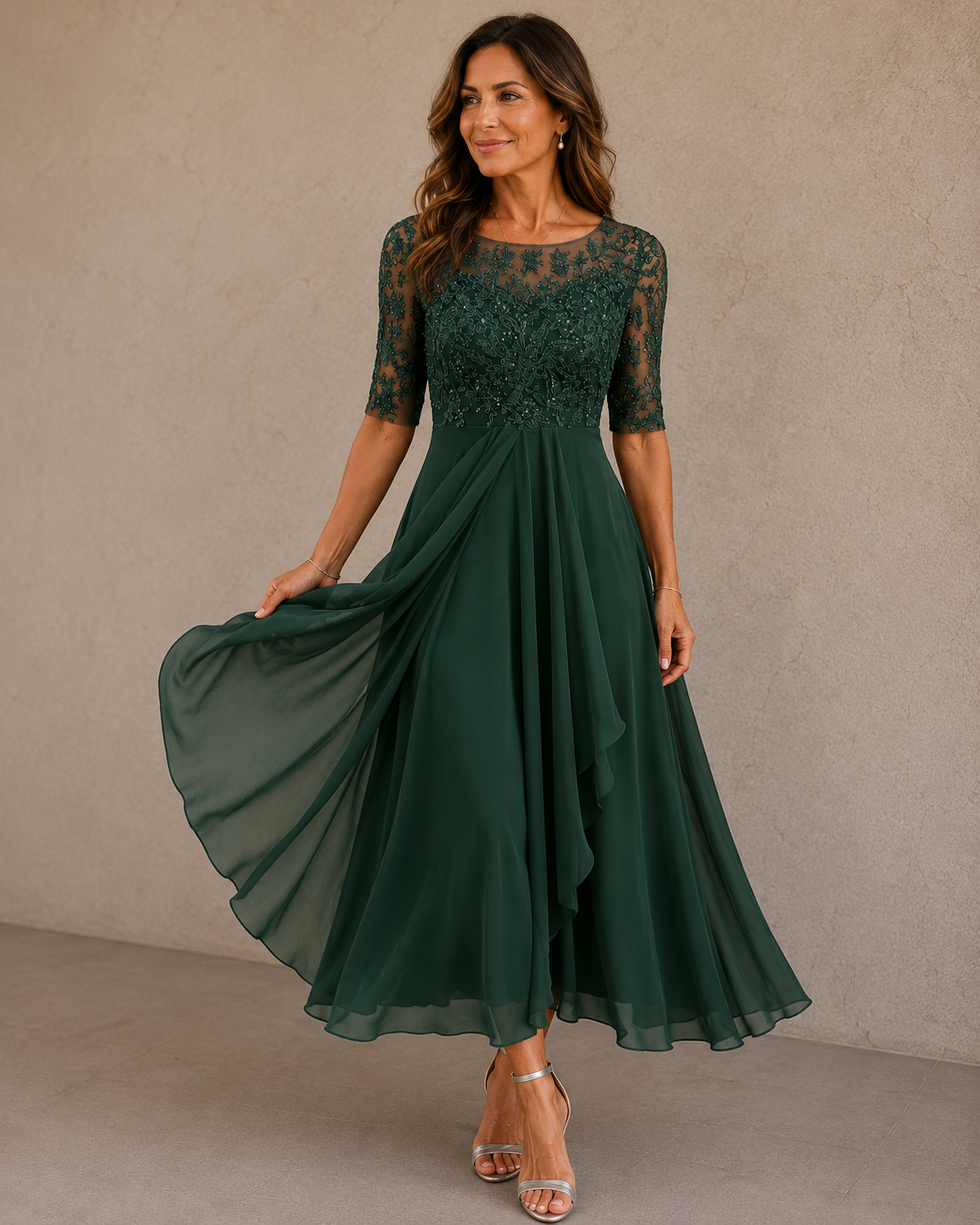 ABELLA | Vestido de Encaje y Chiffón