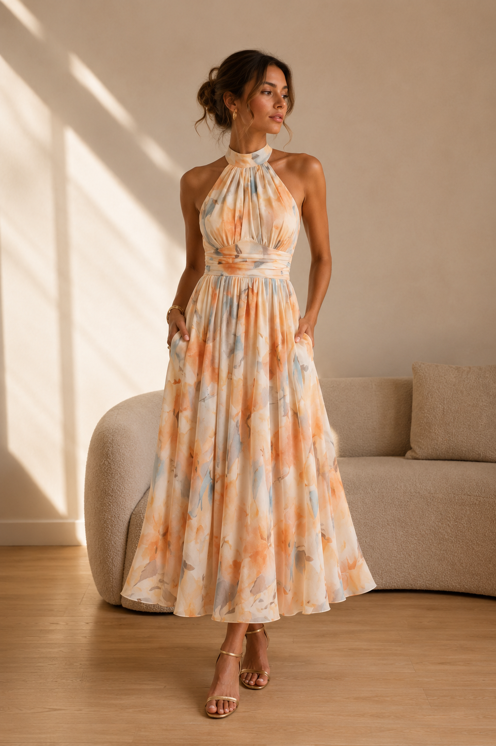 VALERIA | Vestido Midi Floral Halter para Eventos