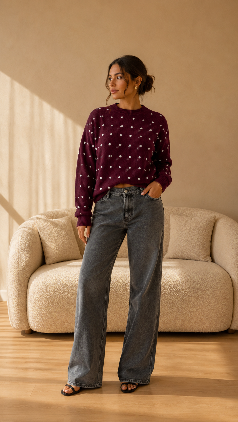 INÉS | Jersey con Tachuelas en Burdeos