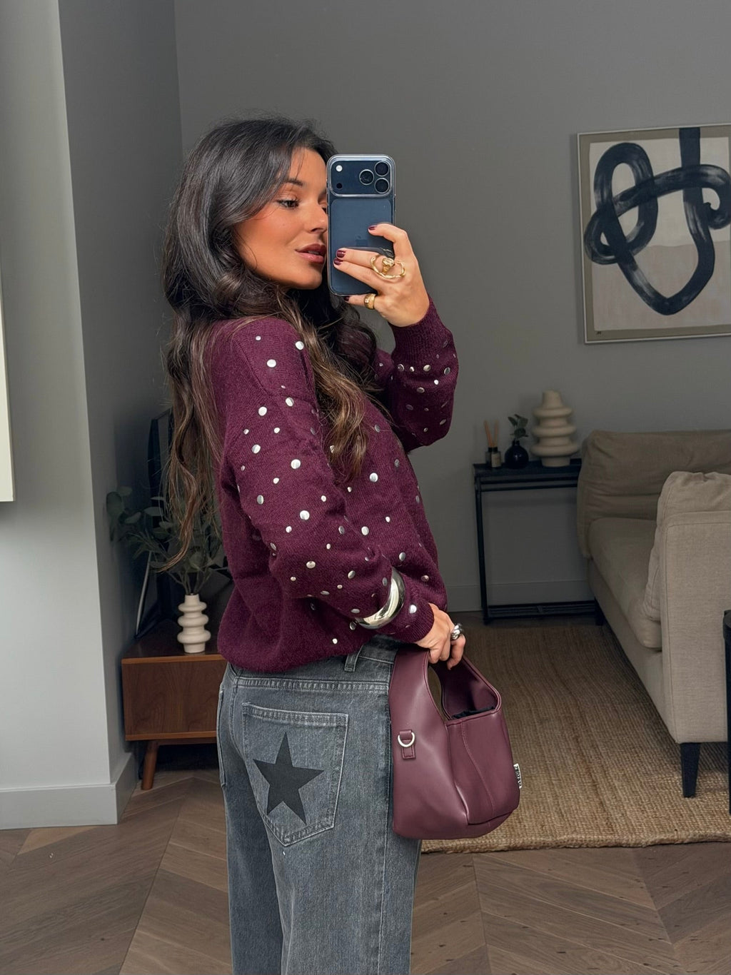 INÉS | Jersey con Tachuelas en Burdeos