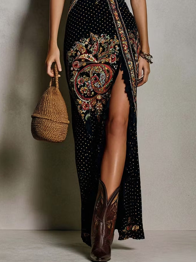 ALEJANDRA | Vestido Estampado con Escote en V y Abertura Alta