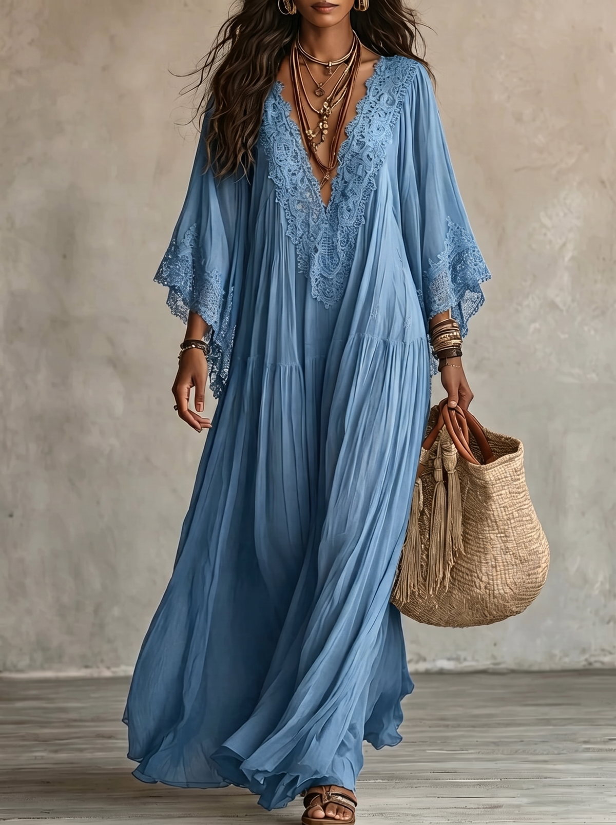 NATALIA | Vestido Maxi Boho de mangas anchas y bordados