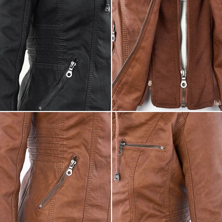 FLAVIA | Chaqueta Efecto Cuero con Capucha Desmontable