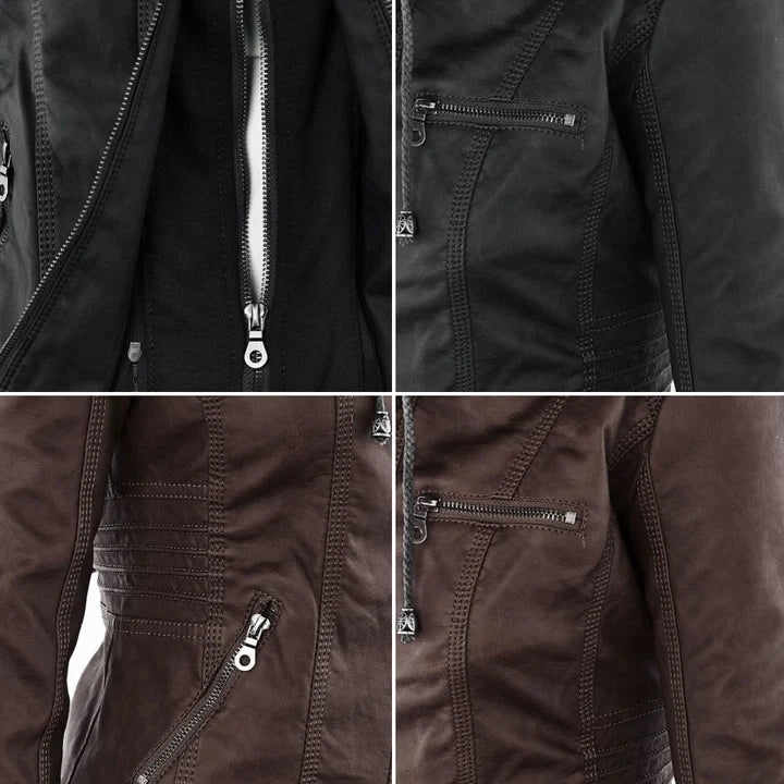 FLAVIA | Chaqueta Efecto Cuero con Capucha Desmontable