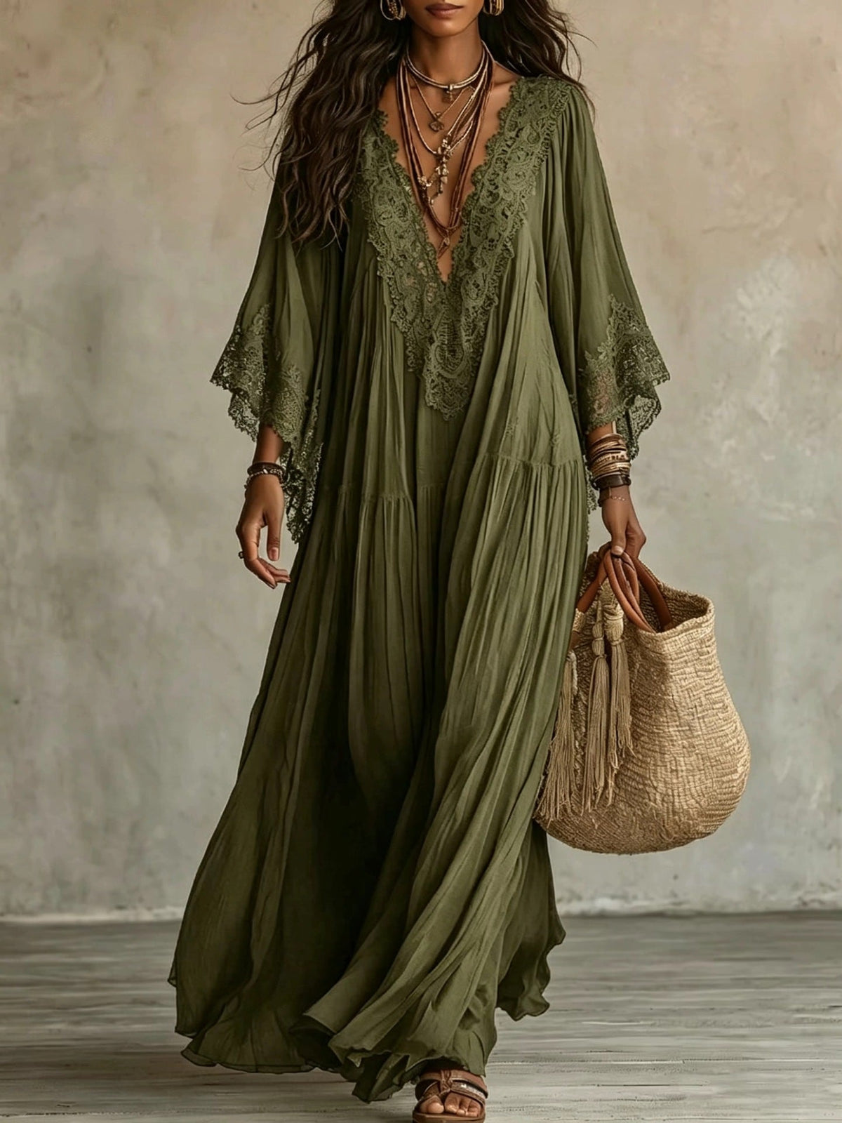 NATALIA | Vestido Maxi Boho de mangas anchas y bordados