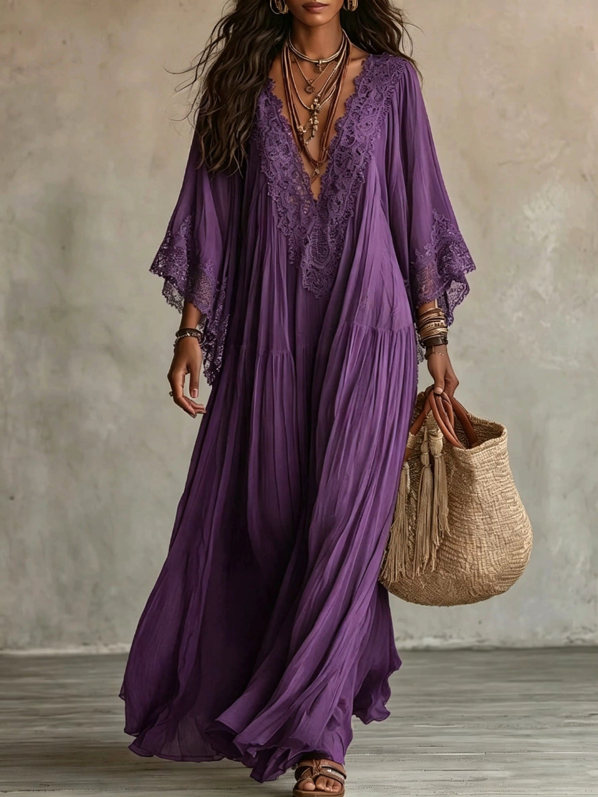 NATALIA | Vestido Maxi Boho de mangas anchas y bordados