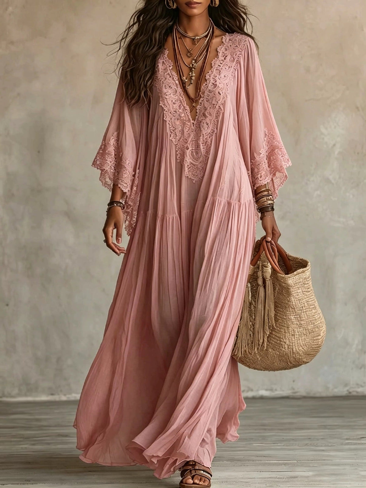 NATALIA | Vestido Maxi Boho de mangas anchas y bordados