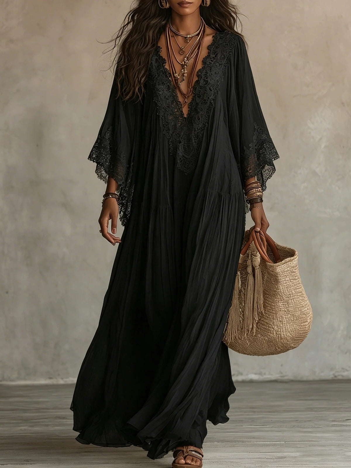 NATALIA | Vestido Maxi Boho de mangas anchas y bordados