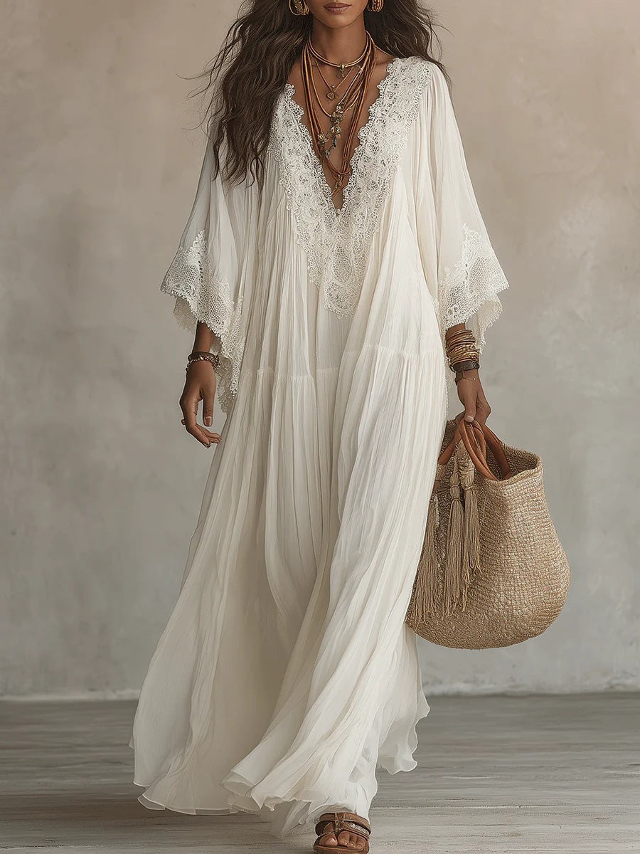 NATALIA | Vestido Maxi Boho de mangas anchas y bordados