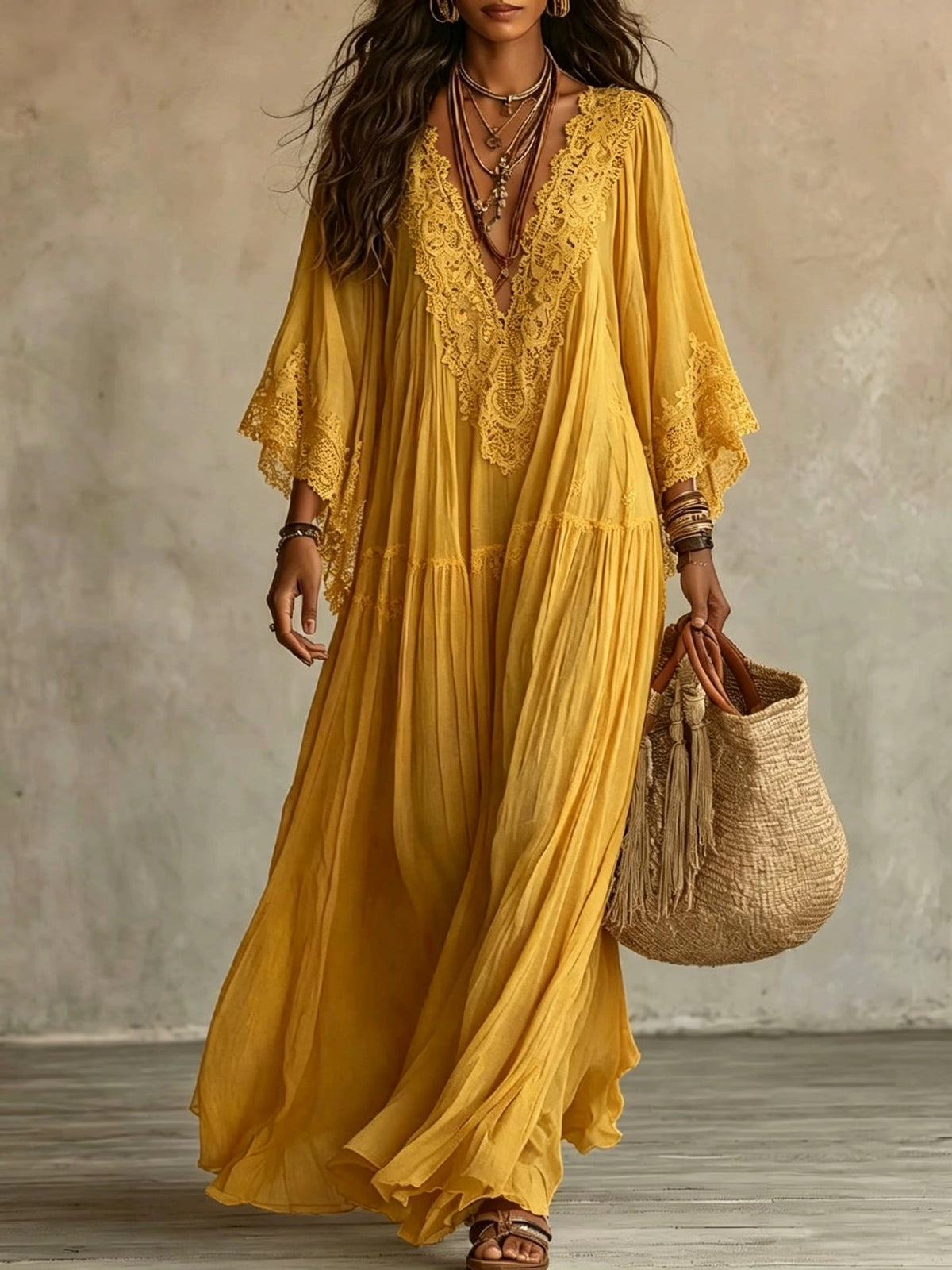 NATALIA | Vestido Maxi Boho de mangas anchas y bordados