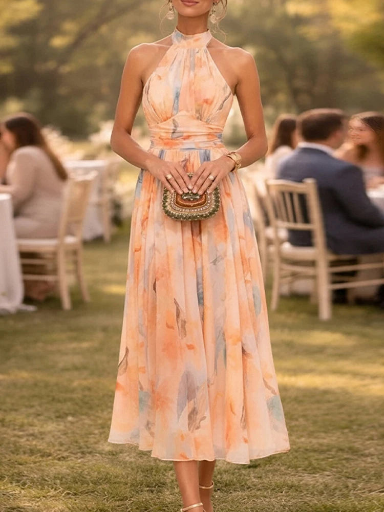 VALERIA | Vestido Midi Floral Halter para Eventos