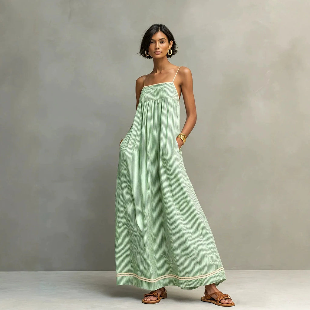 CELESTE | Vestido Maxi Fruncido con Espalda Descubierta