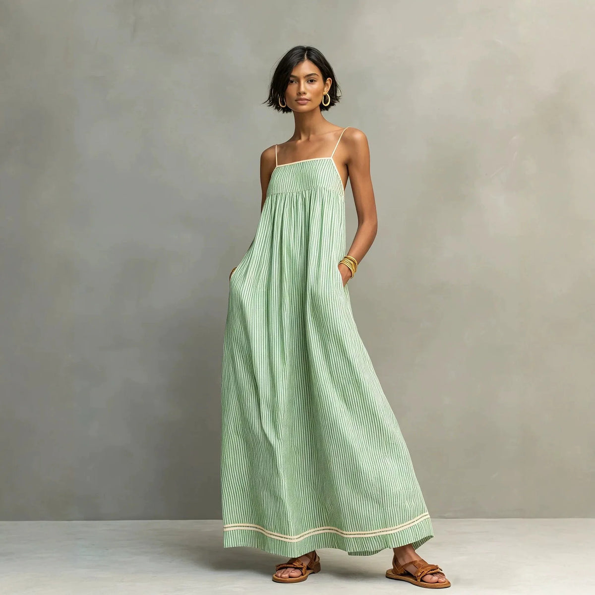 CELESTE | Vestido Maxi Fruncido con Espalda Descubierta