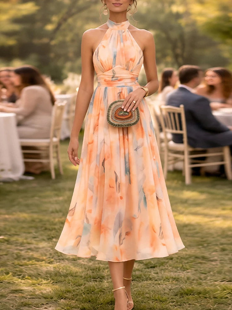 VALERIA | Vestido Midi Floral Halter para Eventos