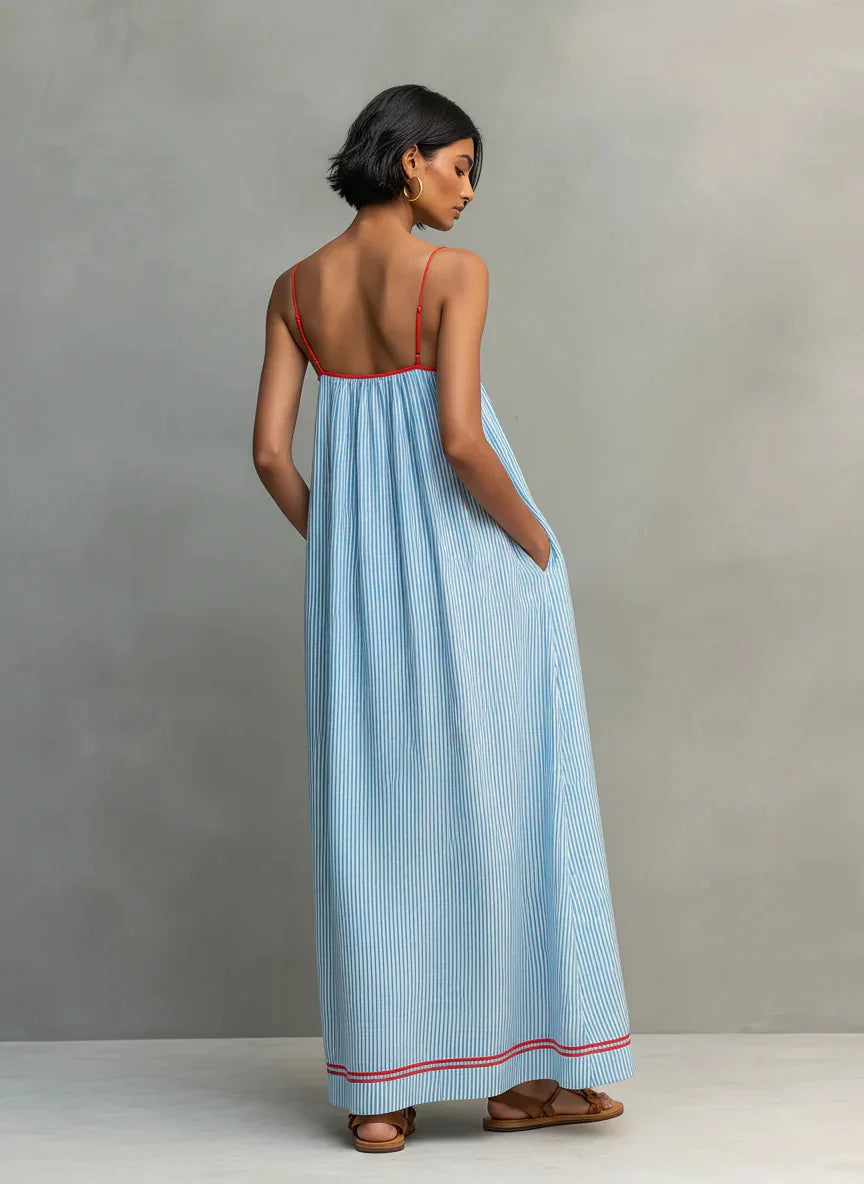 CELESTE | Vestido Maxi Fruncido con Espalda Descubierta