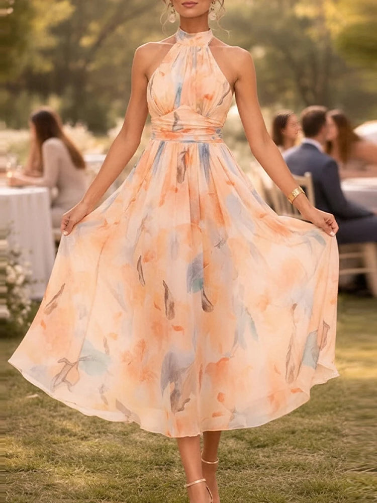 VALERIA | Vestido Midi Floral Halter para Eventos