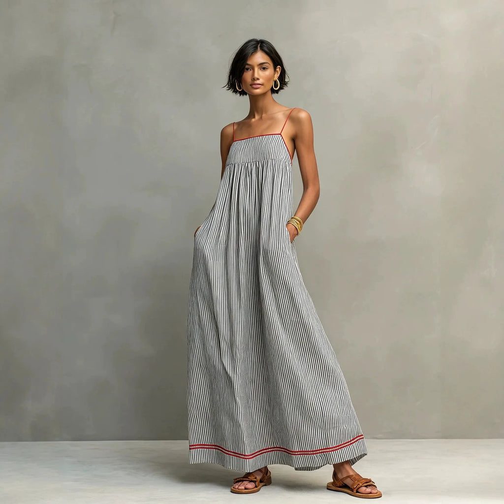 CELESTE | Vestido Maxi Fruncido con Espalda Descubierta