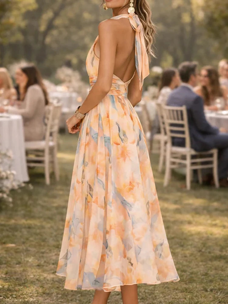 VALERIA | Vestido Midi Floral Halter para Eventos