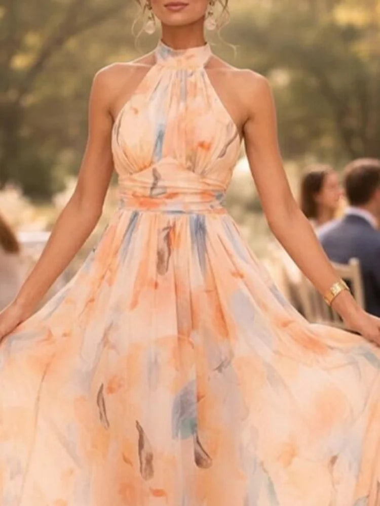 VALERIA | Vestido Midi Floral Halter para Eventos
