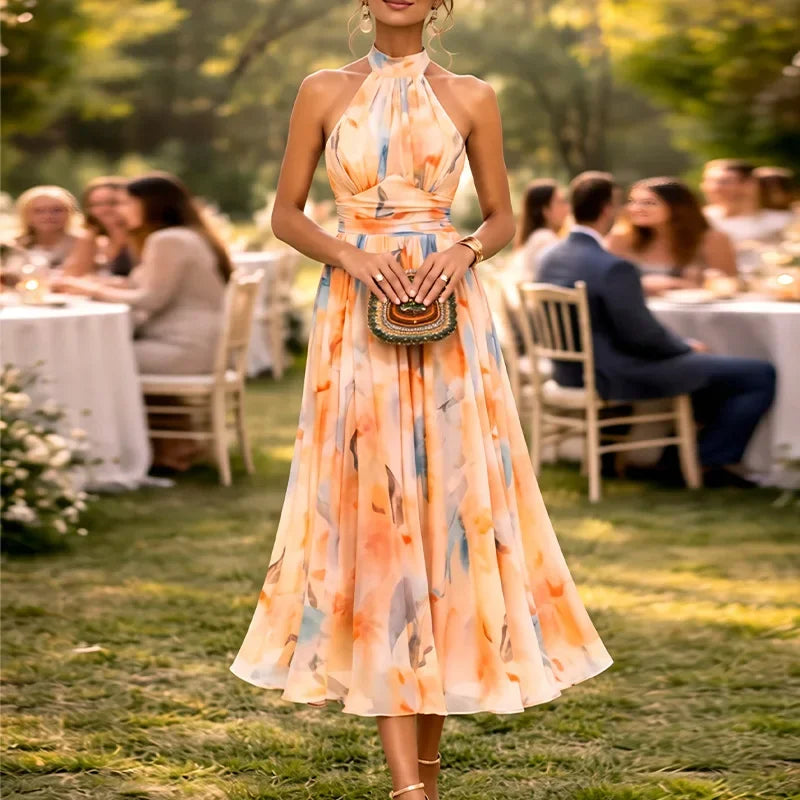 VALERIA | Vestido Midi Floral Halter para Eventos