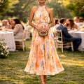 VALERIA | Vestido Midi Floral Halter para Eventos