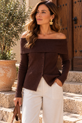MAREN | Suéter Marrón Off-Shoulder