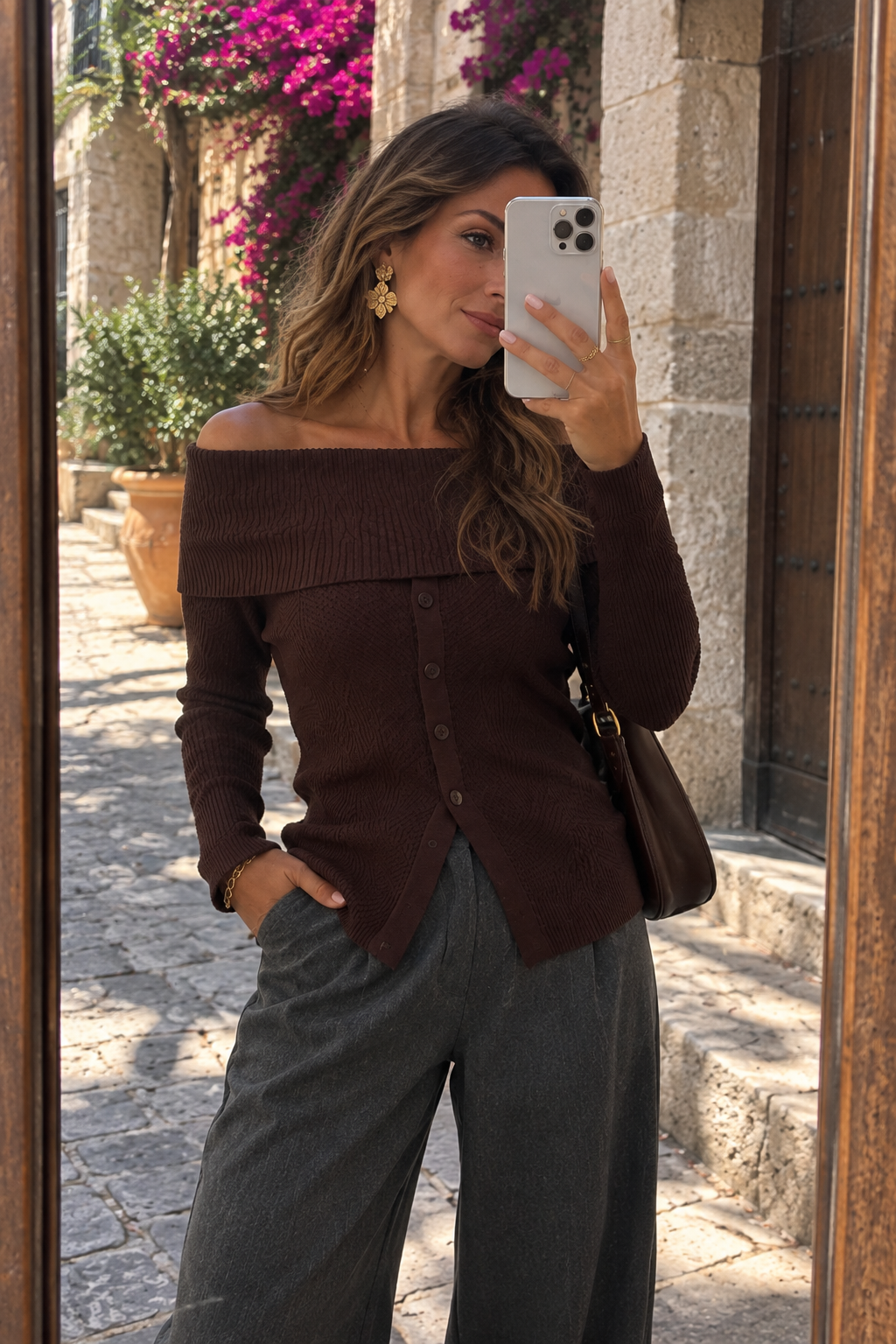 MAREN | Suéter Marrón Off-Shoulder