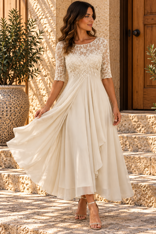 ABELLA | Vestido de Encaje y Chiffón